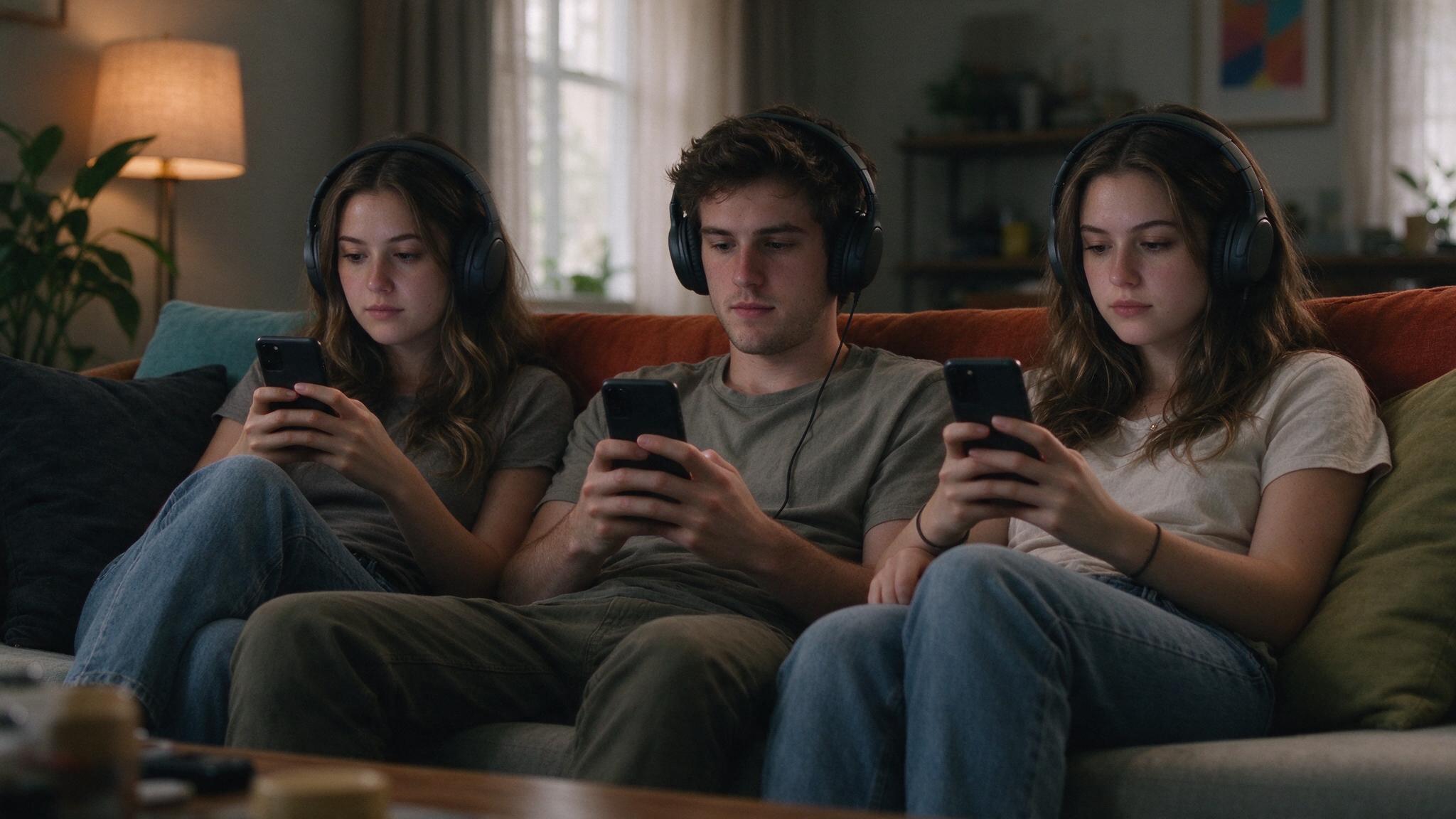 Three young adults watching short dramas on their phones, showcasing the mobile-first experience of ReelShort alternatives.