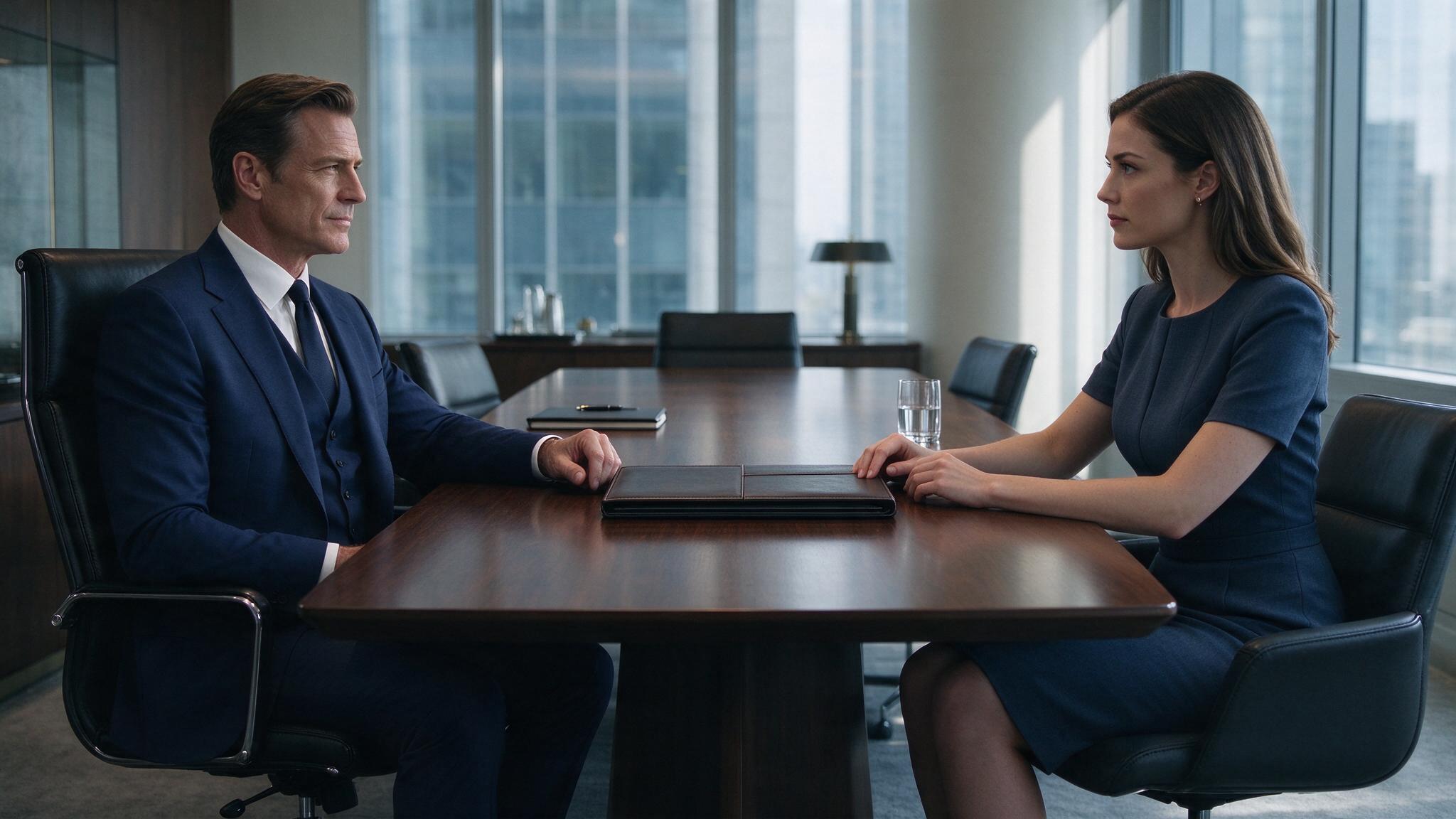 A CEO and a young woman in an office, a common trope in Chinese short dramas available on ReelTV.