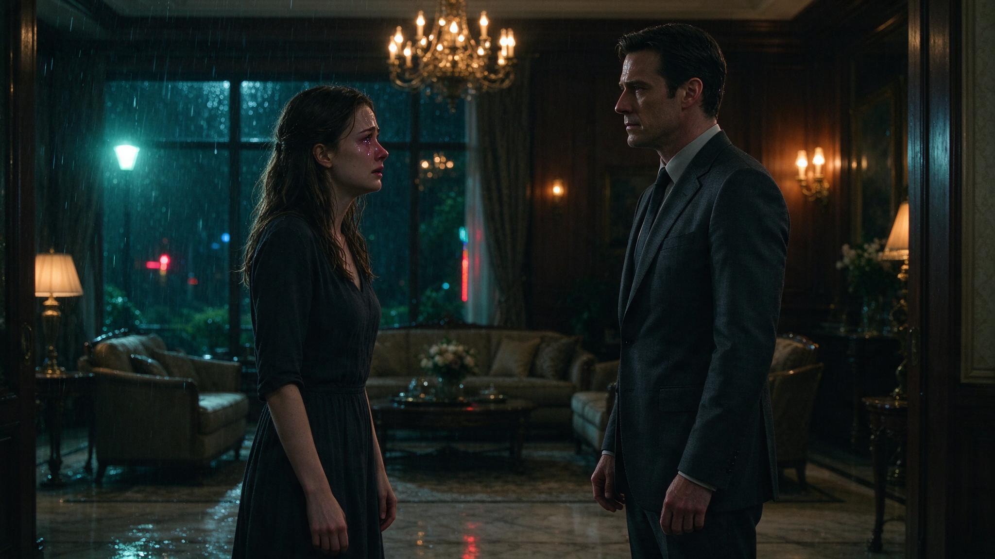 A woman confronts a man in a mansion, illustrating the dramatic conflict in a short drama.